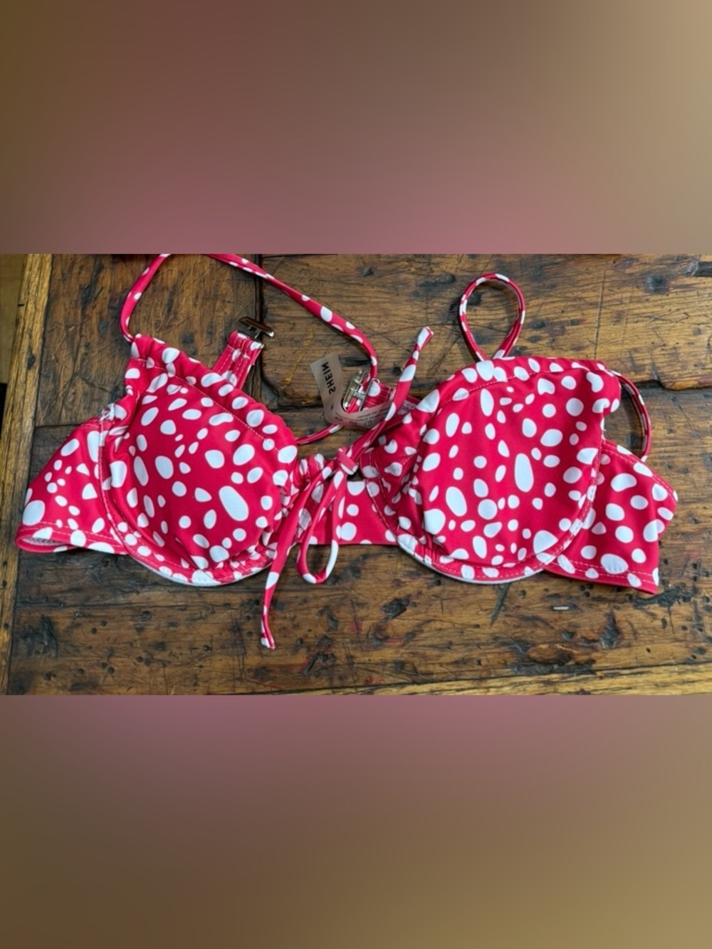 SHEIN Red & White Polka Dot Bikini Top